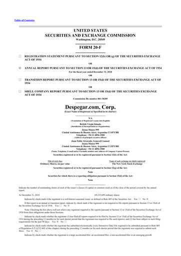 Miniature Despegar 20-F Rapport annuel 2018