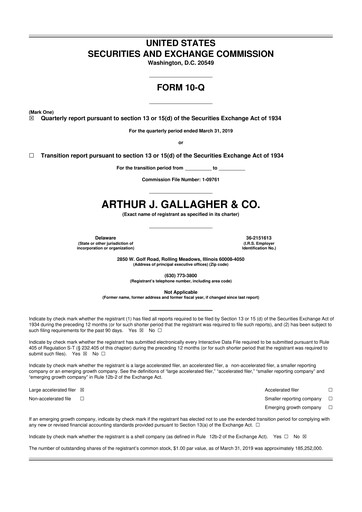 Thumbnail Arthur J. Gallagher & Co.
 10-Q Quarterly Report FY2019 