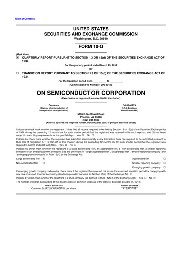 Thumbnail ON Semiconductor 10-Q Quarterly Report FY2019 