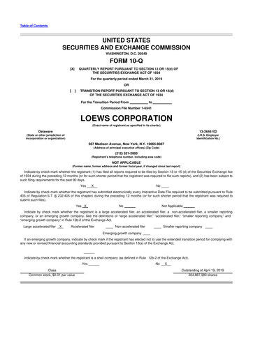 Thumbnail Loews Corporation
 10-Q Quarterly Report FY2019 