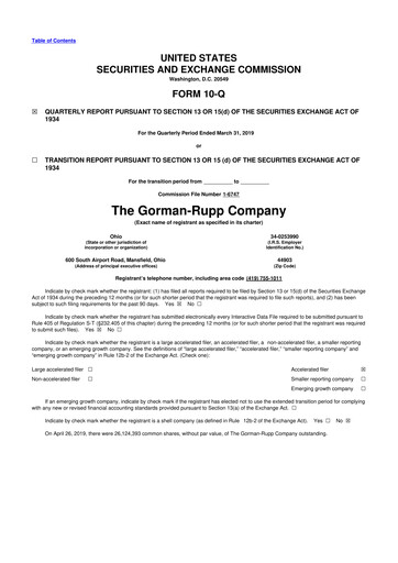 Vorschaubild Gorman-Rupp 10-Q Quartalsbericht 2019 