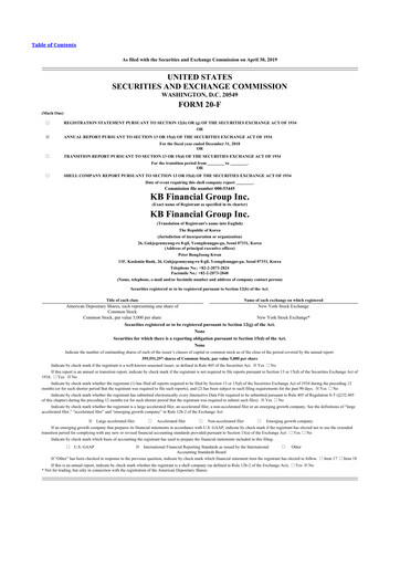 Thumbnail KB Financial Group 20-F Annual Report 2018