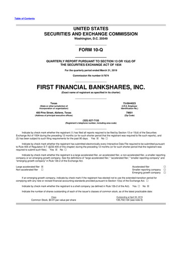 Vorschaubild First Financial Bankshares 10-Q Quartalsbericht 2019 