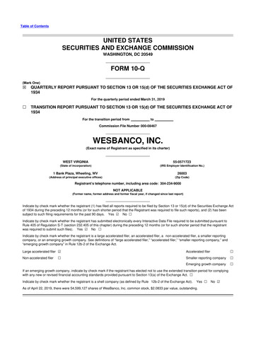 Miniature WesBanco 10-Q Rapport trimestriel  