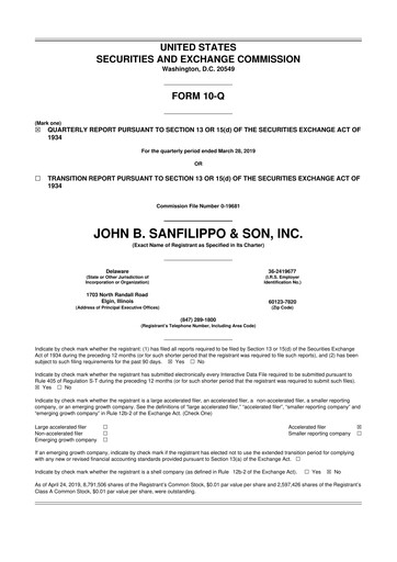 Thumbnail John B. Sanfilippo & Son 10-Q Quarterly Report FY2019 