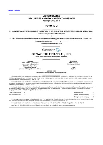 Miniature Genworth Financial
 10-Q Rapport trimestriel 2019 