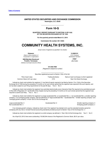 Thumbnail Community Health Systems
 10-Q Quarterly Report FY2019 