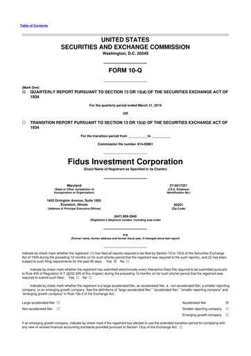 Miniature Fidus Investment Corporation 10-Q Rapport trimestriel  