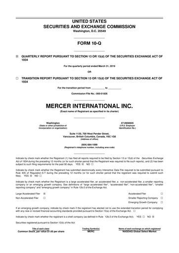 Thumbnail Mercer International 10-Q Quarterly Report FY2019 
