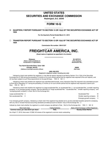 Thumbnail FreightCar America
 10-Q Quarterly Report FY2019 