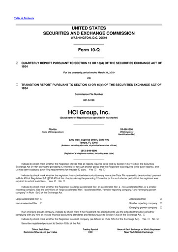 Thumbnail HCI Group
 10-Q Quarterly Report FY2019 