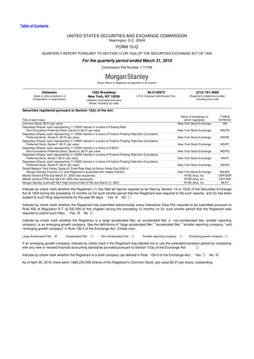 Thumbnail Morgan Stanley 10-Q Quarterly Report FY2019 