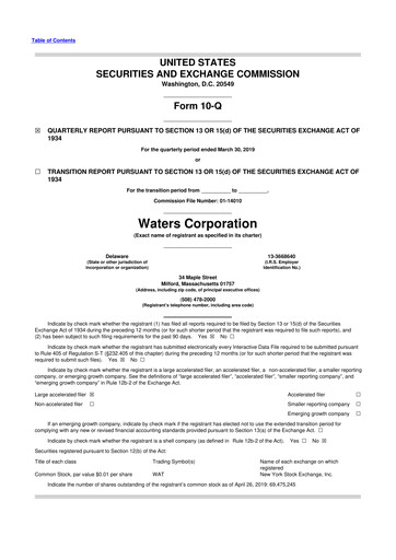 Thumbnail Waters Corporation 10-Q Quarterly Report FY2019 