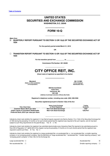 Thumbnail City Office REIT
 10-Q Quarterly Report FY2019 