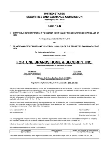 Thumbnail Fortune Brands Innovations 10-Q Quarterly Report FY2019 