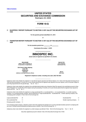 Thumbnail Innospec 10-Q Quarterly Report FY2019 