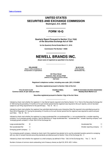 Thumbnail Newell Brands
 10-Q Quarterly Report FY2019 