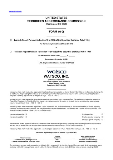 Thumbnail Watsco
 10-Q Quarterly Report FY2019 