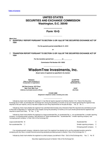 Thumbnail WisdomTree
 10-Q Quarterly Report FY2019 