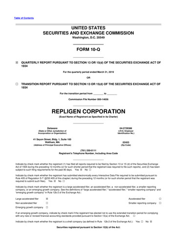 Miniature Repligen
 10-Q Rapport trimestriel 2019 