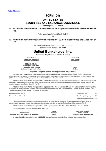 Vorschaubild United Bankshares 10-Q Quartalsbericht 2019 