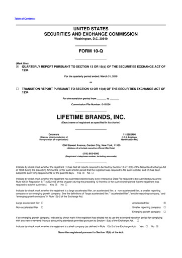 Miniature Lifetime Brands 10-Q Rapport trimestriel 2019 