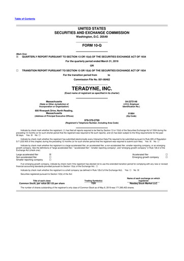 Miniature Teradyne 10-Q Rapport trimestriel 2019 