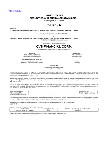 Thumbnail CVB Financial 10-Q Quarterly Report FY2019 