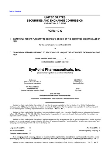 Thumbnail EyePoint Pharmaceuticals
 10-Q Quarterly Report FY2019 
