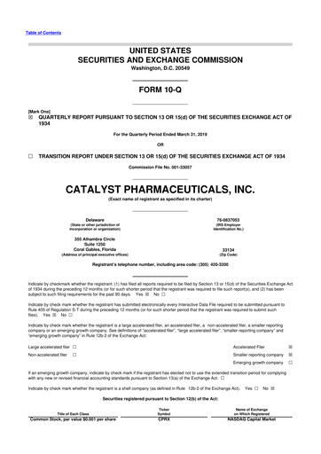 Thumbnail Catalyst Pharmaceuticals 10-Q Quarterly Report FY2019 