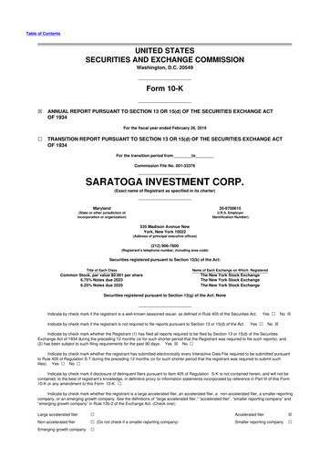 Thumbnail Saratoga Investment 10-K Annual Report 