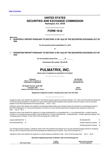 Thumbnail Pulmatrix 10-Q Quarterly Report FY2019 