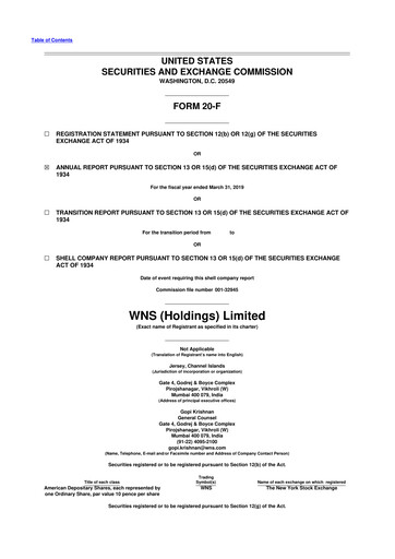 Miniature WNS 20-F Rapport annuel 2019