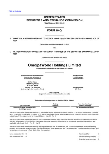 Thumbnail OneSpaWorld 10-Q Quarterly Report FY 