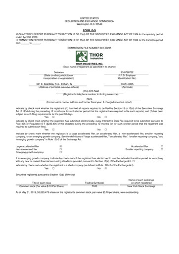Thumbnail Thor Industries
 10-Q Quarterly Report FY2019 