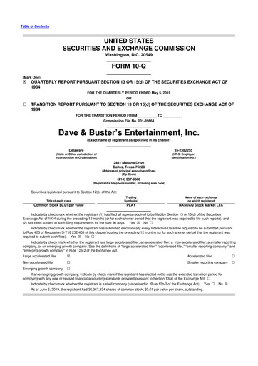 Thumbnail Dave & Buster's
 10-Q Quarterly Report FY2019 