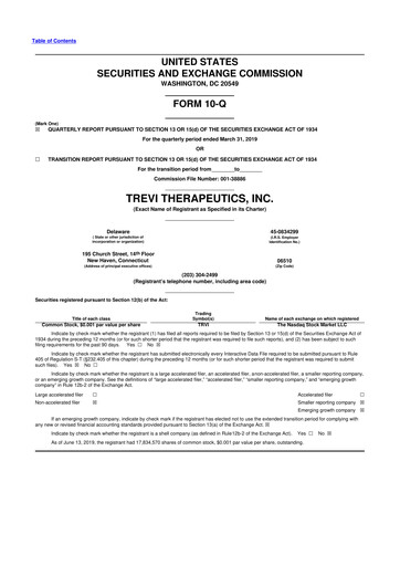 Thumbnail Trevi Therapeutics 10-Q Quarterly Report FY2019 