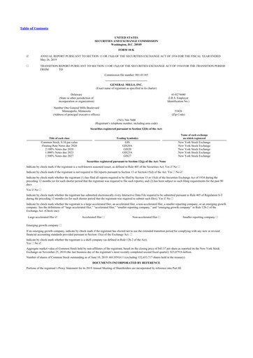 Thumbnail General Mills 10-K Annual Report 2019