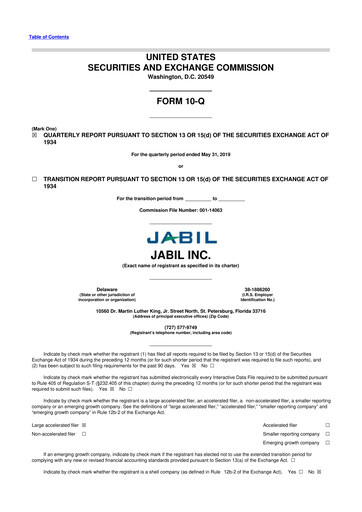 Thumbnail Jabil 10-Q Quarterly Report FY2019 