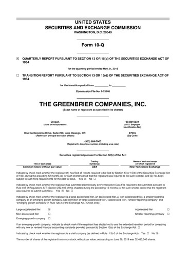 Thumbnail The Greenbrier Companies
 10-Q Quarterly Report FY2019 