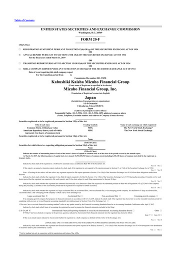 Thumbnail Mizuho Financial Group
 20-F Annual Report 2019