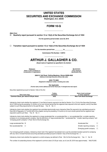 Thumbnail Arthur J. Gallagher & Co.
 10-Q Quarterly Report FY2019 