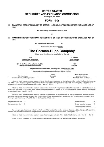 Vorschaubild Gorman-Rupp 10-Q Quartalsbericht 2019 