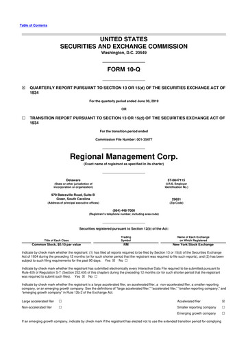 Thumbnail Regional Management Corp.
 10-Q Quarterly Report FY2019 