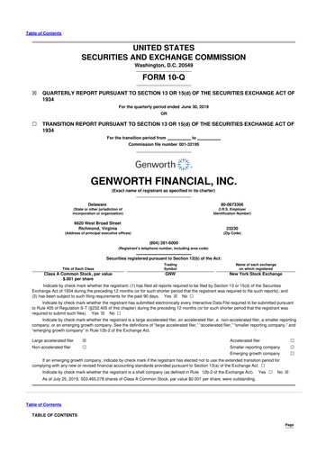 Miniature Genworth Financial
 10-Q Rapport trimestriel 2019 