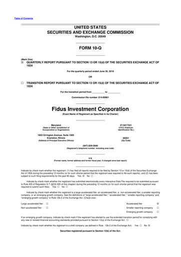 Miniature Fidus Investment Corporation 10-Q Rapport trimestriel  