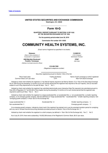 Thumbnail Community Health Systems
 10-Q Quarterly Report FY2019 