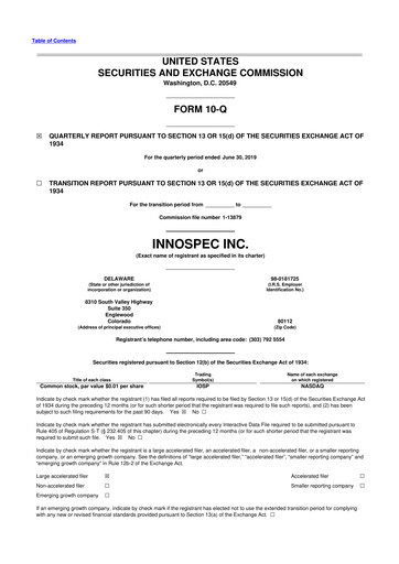 Thumbnail Innospec 10-Q Quarterly Report FY2019 