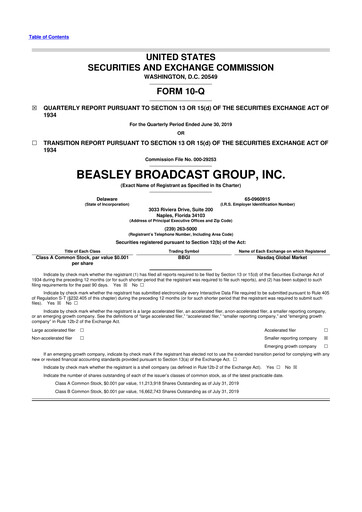 Thumbnail Beasley Broadcast Group
 10-Q Quarterly Report FY2019 