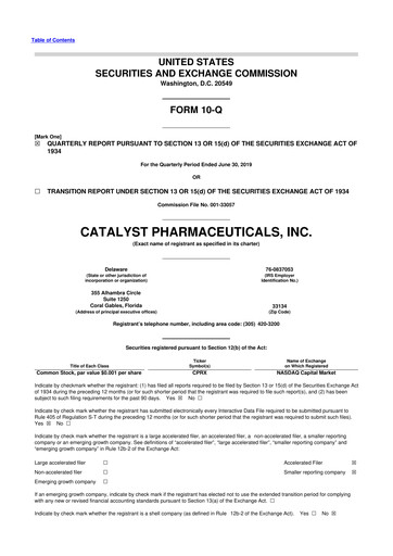 Thumbnail Catalyst Pharmaceuticals 10-Q Quarterly Report FY2019 